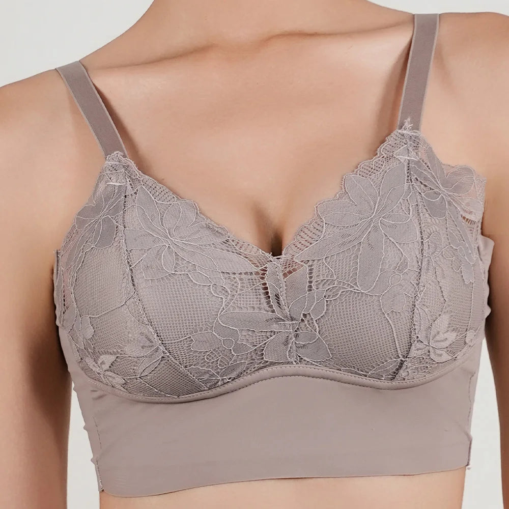 Plus Size Wireless Lace Push-Up Full Cup Bra – Seamless Thin Padded Adjustable Everyday Bra for Women (B–C Cups)