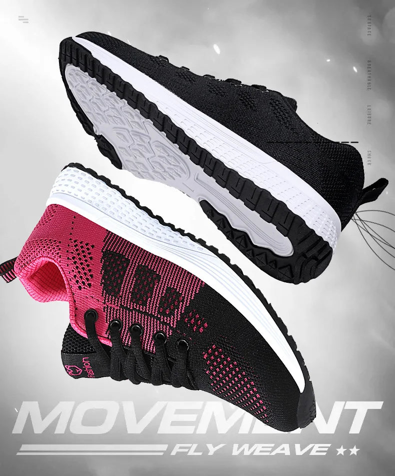 Women Casual Mesh Walking Sneakers – Breathable Lace-Up Flat Shoes for Women