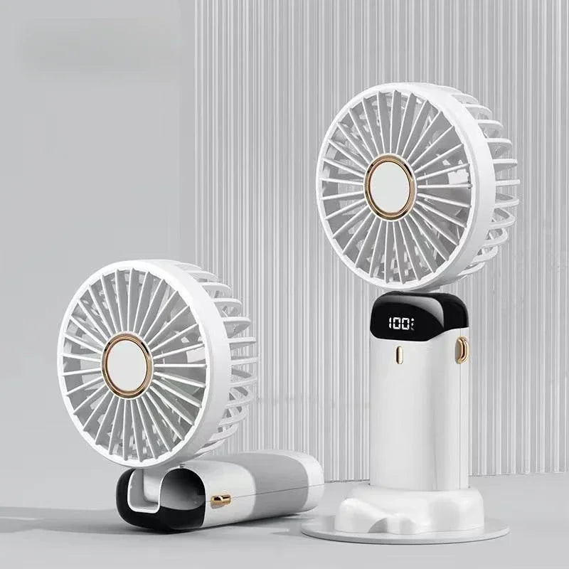 Portable Rechargeable Handheld Fan with LED Display, 5-Speed Mini Clip Fan with 90° Adjustable Head & Aromatherapy Function – USB Personal Cooling Fan for Office, Travel & Outdoor Use