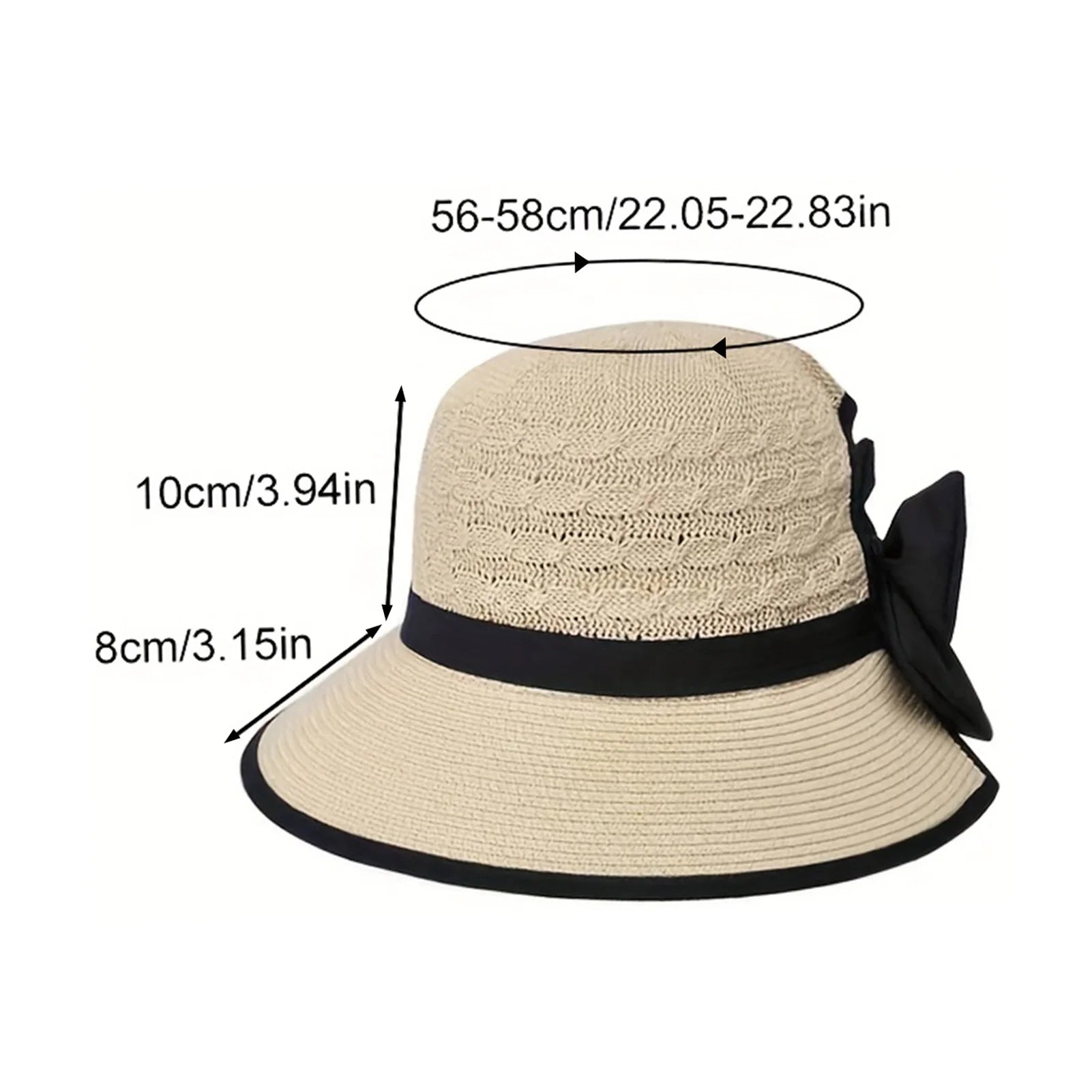 Women’s Summer Straw Sun Hat – French Style Bowknot Wide Brim Beach Hat for UV Protection & Travel