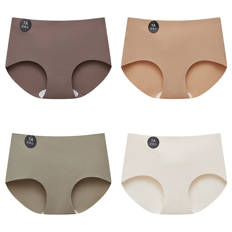 FallSweet 4-Pack Seamless Ice Silk Women’s Panties – Soft Breathable Mid-Rise No-Show Briefs Underwear