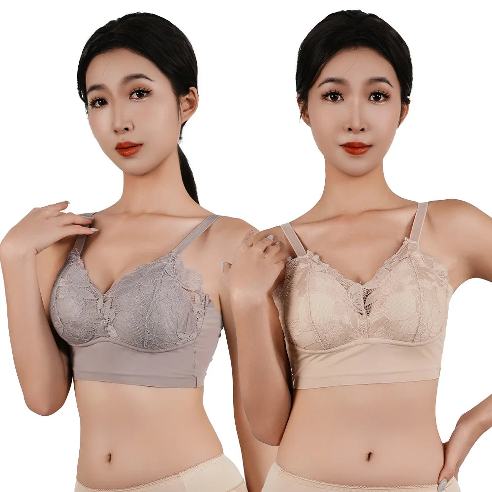 Plus Size Wireless Lace Push-Up Full Cup Bra – Seamless Thin Padded Adjustable Everyday Bra for Women (B–C Cups)