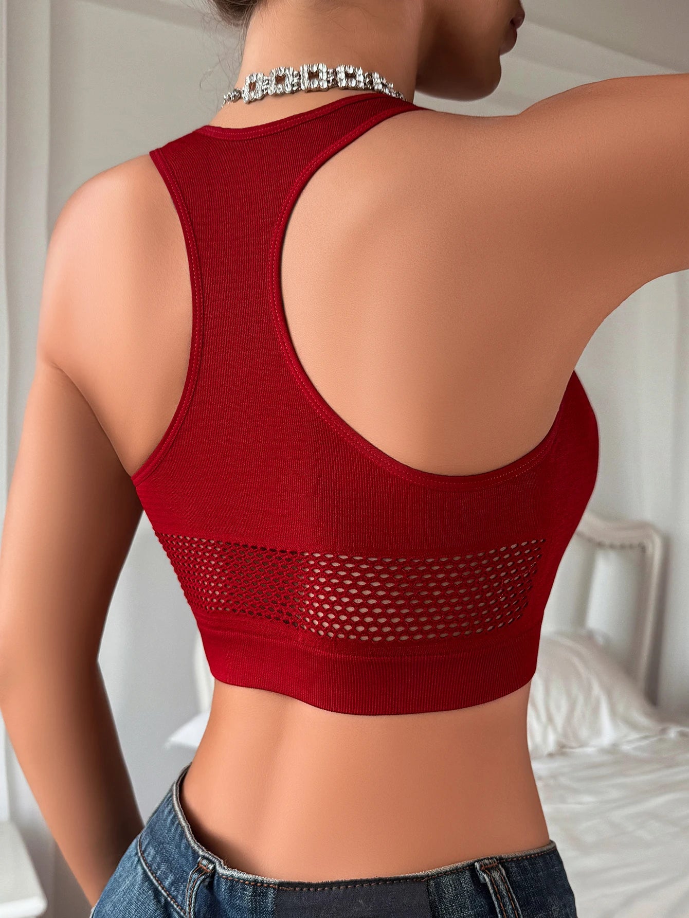 Women Sexy Fishnet Hollow Out Off Shoulder Crop Tank Top – Stretchy Polyamide Sleeveless Camisole Vest