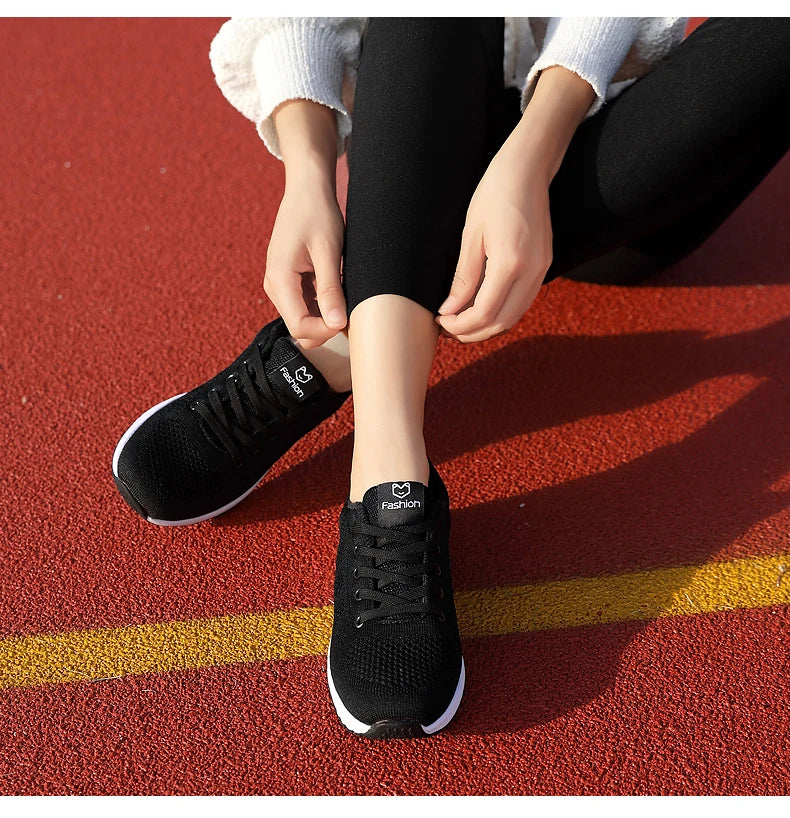 Women Casual Mesh Walking Sneakers – Breathable Lace-Up Flat Shoes for Women