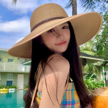 Women’s Straw Sun Hat – Wide Brim UV Protection Panama Hat with Bow & Belt Strap for Beach, Travel & Summer Outdoor Wear