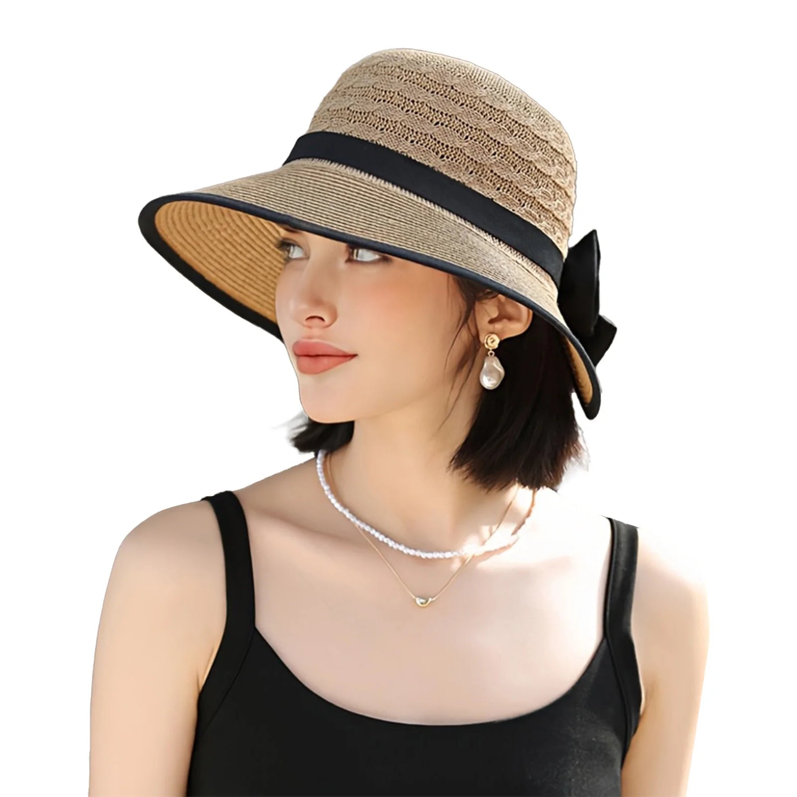 Women’s Summer Straw Sun Hat – French Style Bowknot Wide Brim Beach Hat for UV Protection & Travel