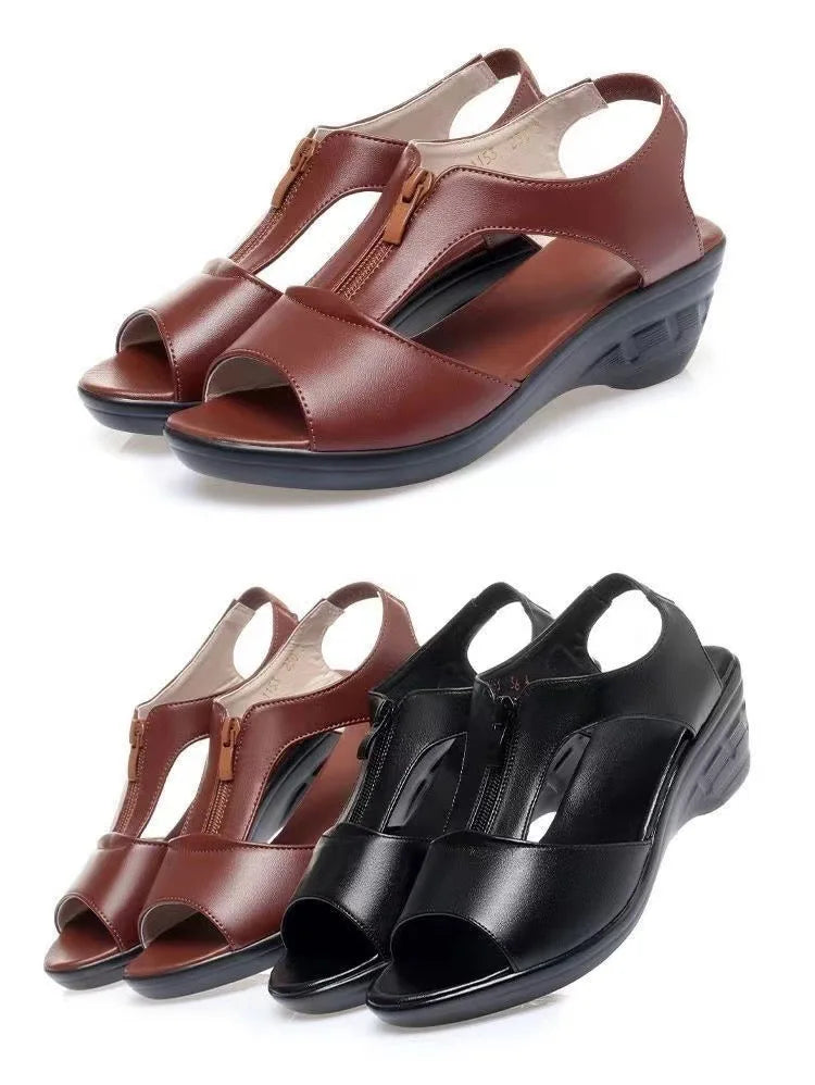Women’s Plus Size Zipper Wedge Sandals – Low Heel Slip-On Roman Style Summer Casual Comfort Shoes