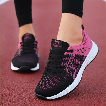 Women Casual Mesh Walking Sneakers – Breathable Lace-Up Flat Shoes for Women