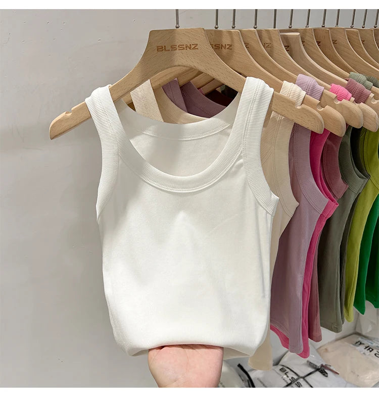 Women Solid Ribbed Tank Top Camisole – Elastic Cotton O-Neck Summer Basic Crop Top 2026