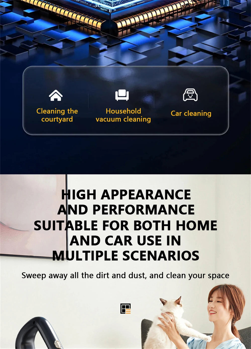 Cordless Handheld Vacuum Cleaner 50000Pa – Rechargeable Portable Mini Vacuum for Home, Car & Pet Hair Cleaning