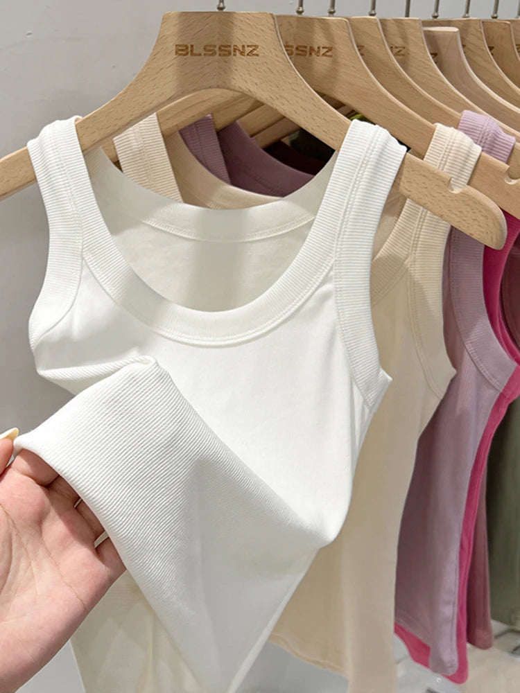 Women Solid Ribbed Tank Top Camisole – Elastic Cotton O-Neck Summer Basic Crop Top 2026