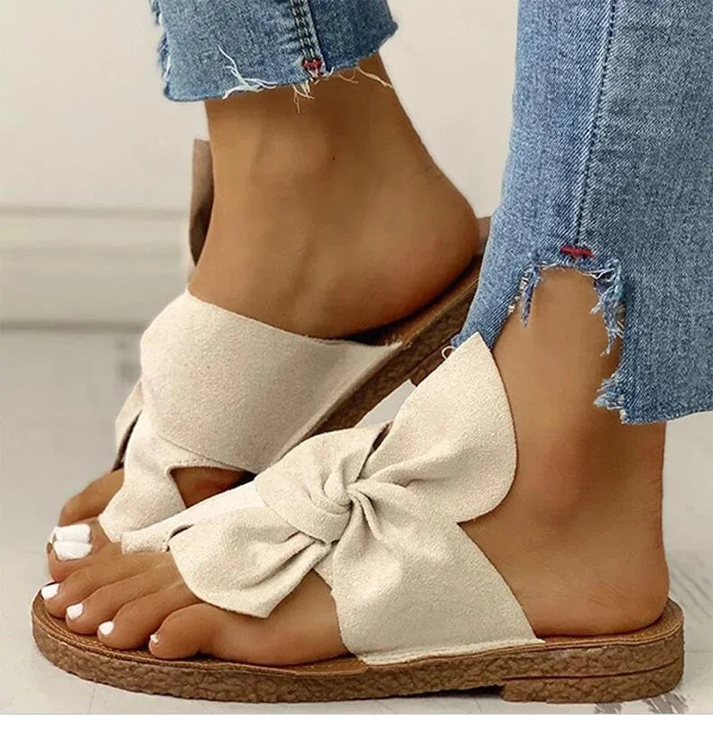 Women Casual Summer Flat Sandals – Slip-On Butterfly-Knot Beach Slippers for Women