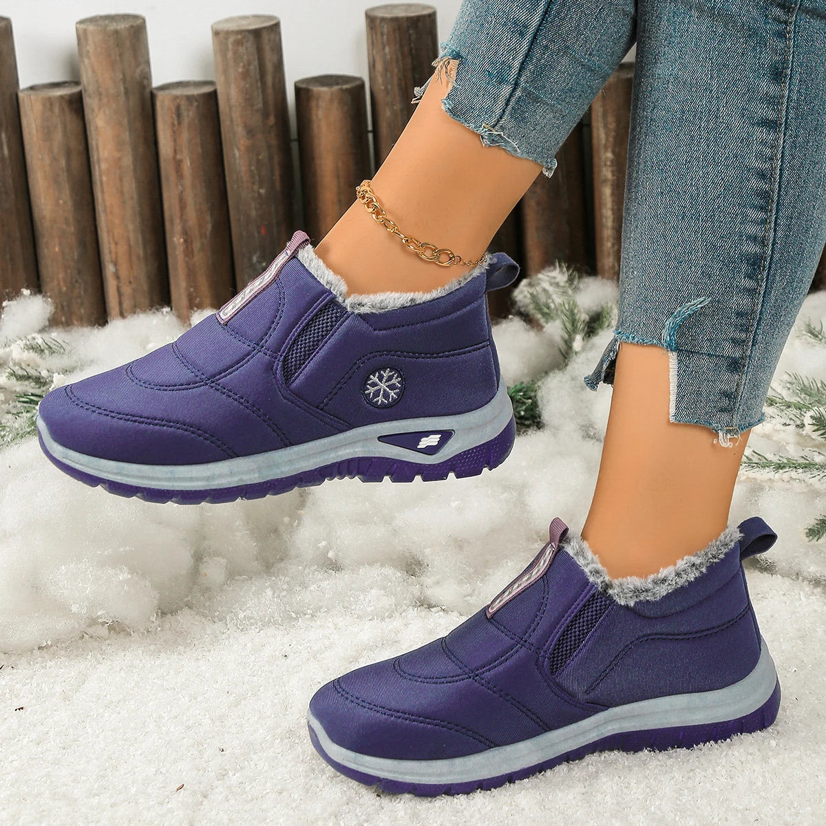 Women’s Lightweight Fleece-Lined Ankle Snow Boots – Soft Sole Slip-On Winter Casual Boots