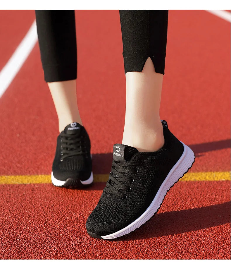 Women Casual Mesh Walking Sneakers – Breathable Lace-Up Flat Shoes for Women