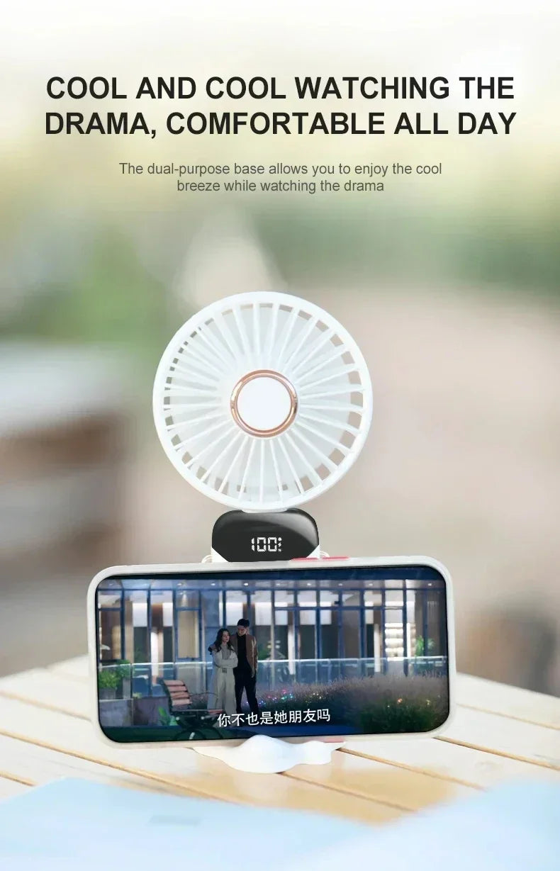 Portable Rechargeable Handheld Fan with LED Display, 5-Speed Mini Clip Fan with 90° Adjustable Head & Aromatherapy Function – USB Personal Cooling Fan for Office, Travel & Outdoor Use