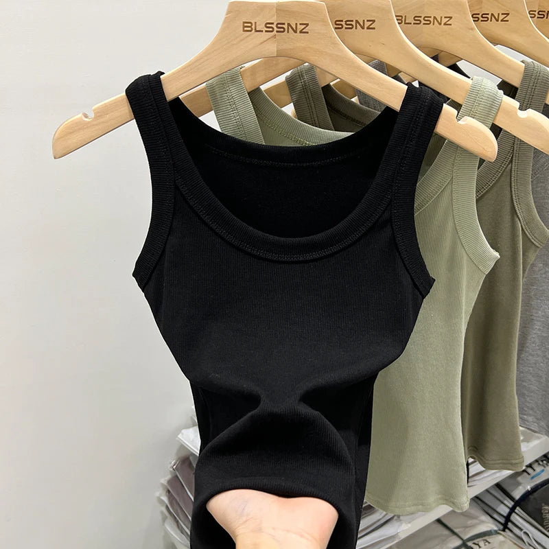 Women Solid Ribbed Tank Top Camisole – Elastic Cotton O-Neck Summer Basic Crop Top 2026
