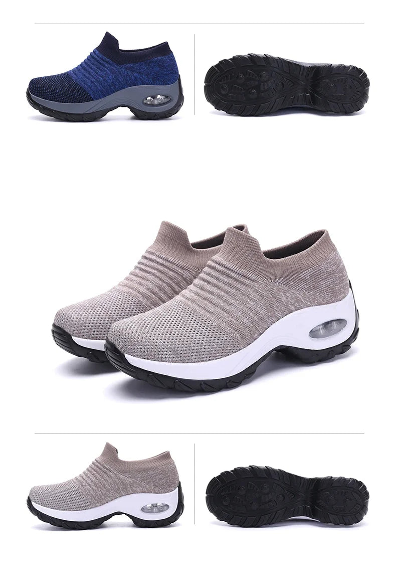 Women’s Breathable Mesh Slip-On Sneakers – Lightweight Casual Running Shoes with Cushioned Rubber Sole (Spring/Autumn)