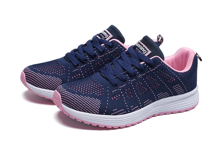 Women’s Breathable Mesh Running Sneakers – Lightweight Lace-Up Vulcanized Outdoor Walking Shoes for Women