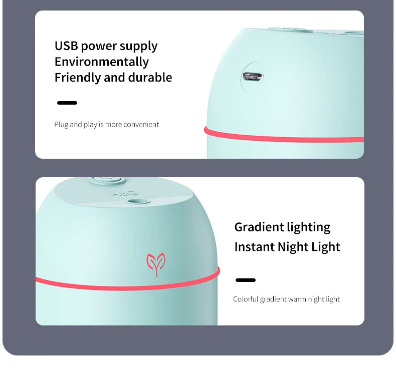220ML USB Mini Cool Mist Humidifier – Quiet Desktop & Car Aromatherapy Air Humidifier with Auto Shut-Off