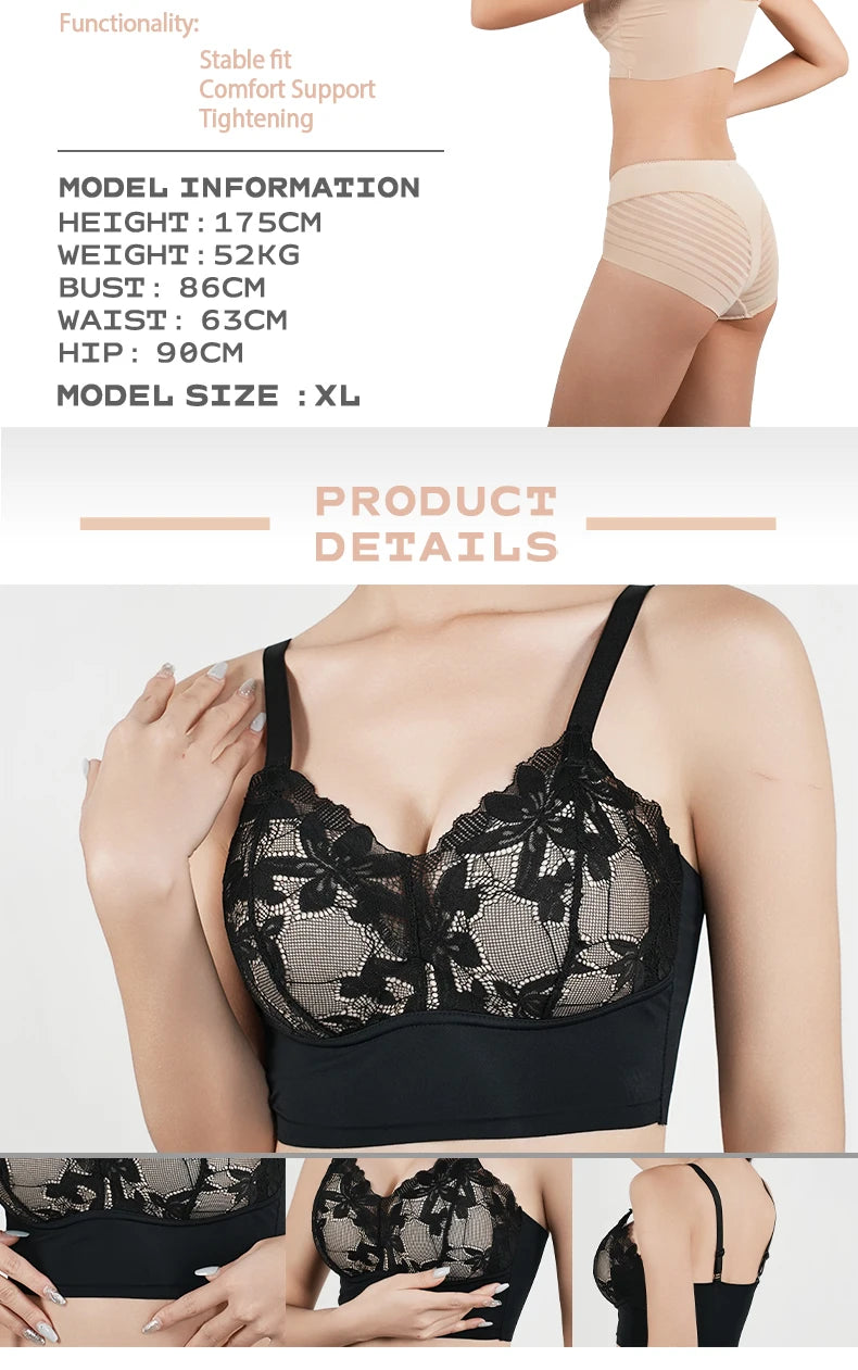 Plus Size Wireless Lace Push-Up Full Cup Bra – Seamless Thin Padded Adjustable Everyday Bra for Women (B–C Cups)