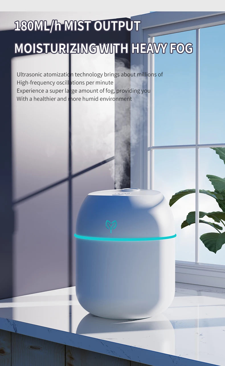 220ML USB Mini Cool Mist Humidifier – Quiet Desktop & Car Aromatherapy Air Humidifier with Auto Shut-Off