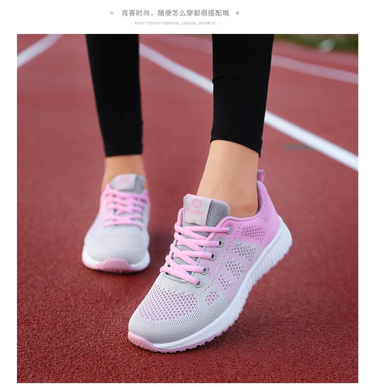 Women Casual Mesh Walking Sneakers – Breathable Lace-Up Flat Shoes for Women
