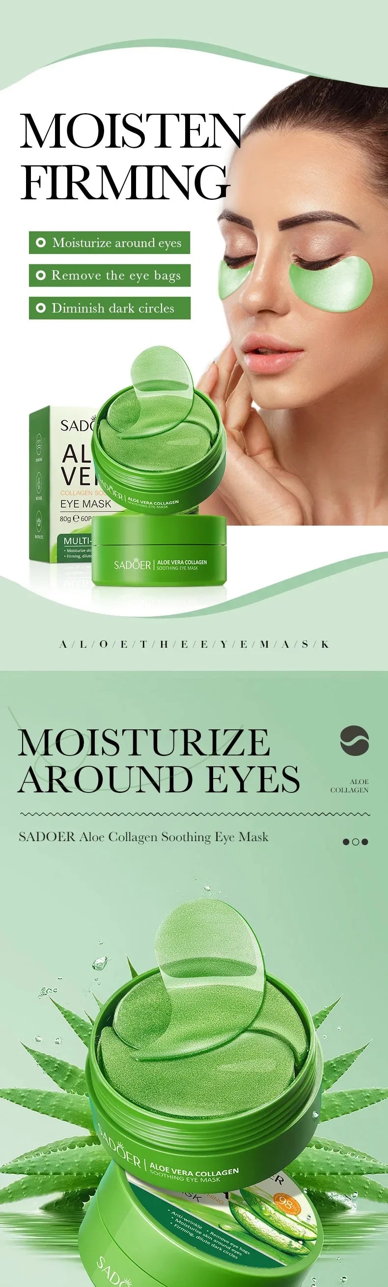 Aloe Vera Collagen Eye Mask (60pcs) – Anti-Dark Circles, Puffiness & Wrinkle Repair Hydrating Under Eye Patches for Firming & Brightening