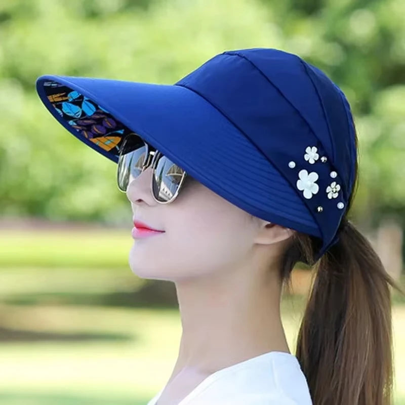 Women’s Foldable Wide Brim Sun Hat – UV Protection Summer Beach Visor Cap, Casual Lightweight Holiday Hat