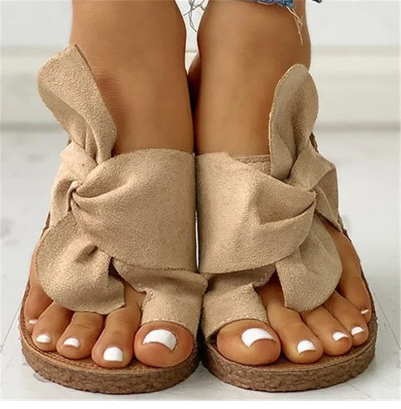 Women Casual Summer Flat Sandals – Slip-On Butterfly-Knot Beach Slippers for Women