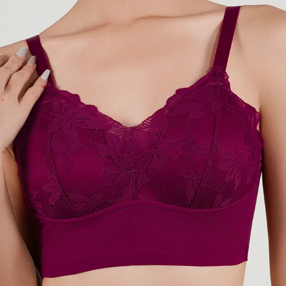 Plus Size Wireless Lace Push-Up Full Cup Bra – Seamless Thin Padded Adjustable Everyday Bra for Women (B–C Cups)