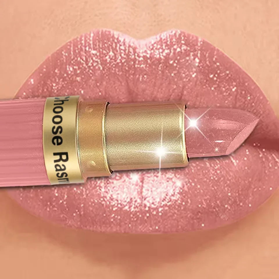 Pearlescent Pink Glitter Velvet Lipstick – Waterproof Long Lasting Matte Metallic Shimmer Diamond Lipstick for Women