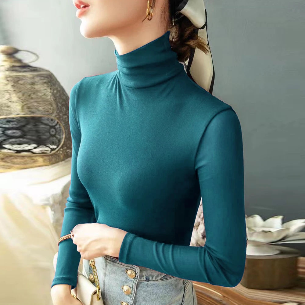 Women’s Sheer Mesh Turtleneck Top – Long Sleeve Slim Fit Stretch Tee (S–4XL)