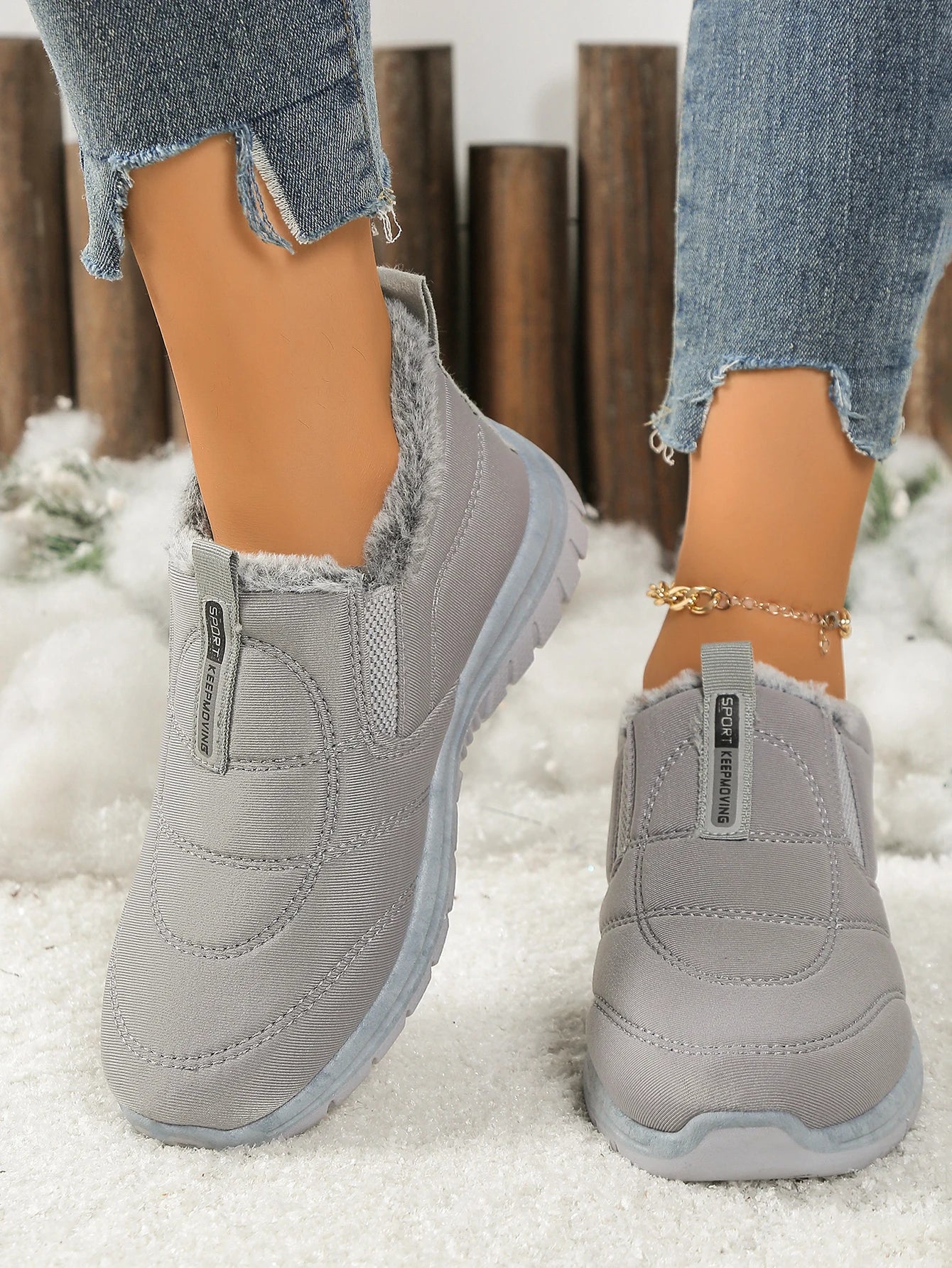 Women’s Lightweight Fleece-Lined Ankle Snow Boots – Soft Sole Slip-On Winter Casual Boots