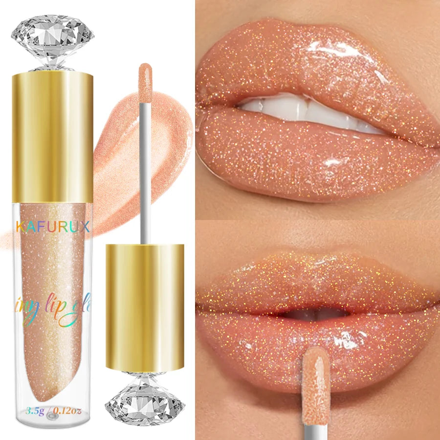 9-Color Diamond Shimmer Glitter Lip Gloss – Moisturizing Long-Lasting Sparkling Liquid Lipstick with Pearl Finish (3.5g)