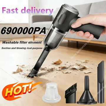 690000PA Cordless Car Vacuum Cleaner – Wireless Wet & Dry Handheld High-Power Vacuum with 2H Fast Charge