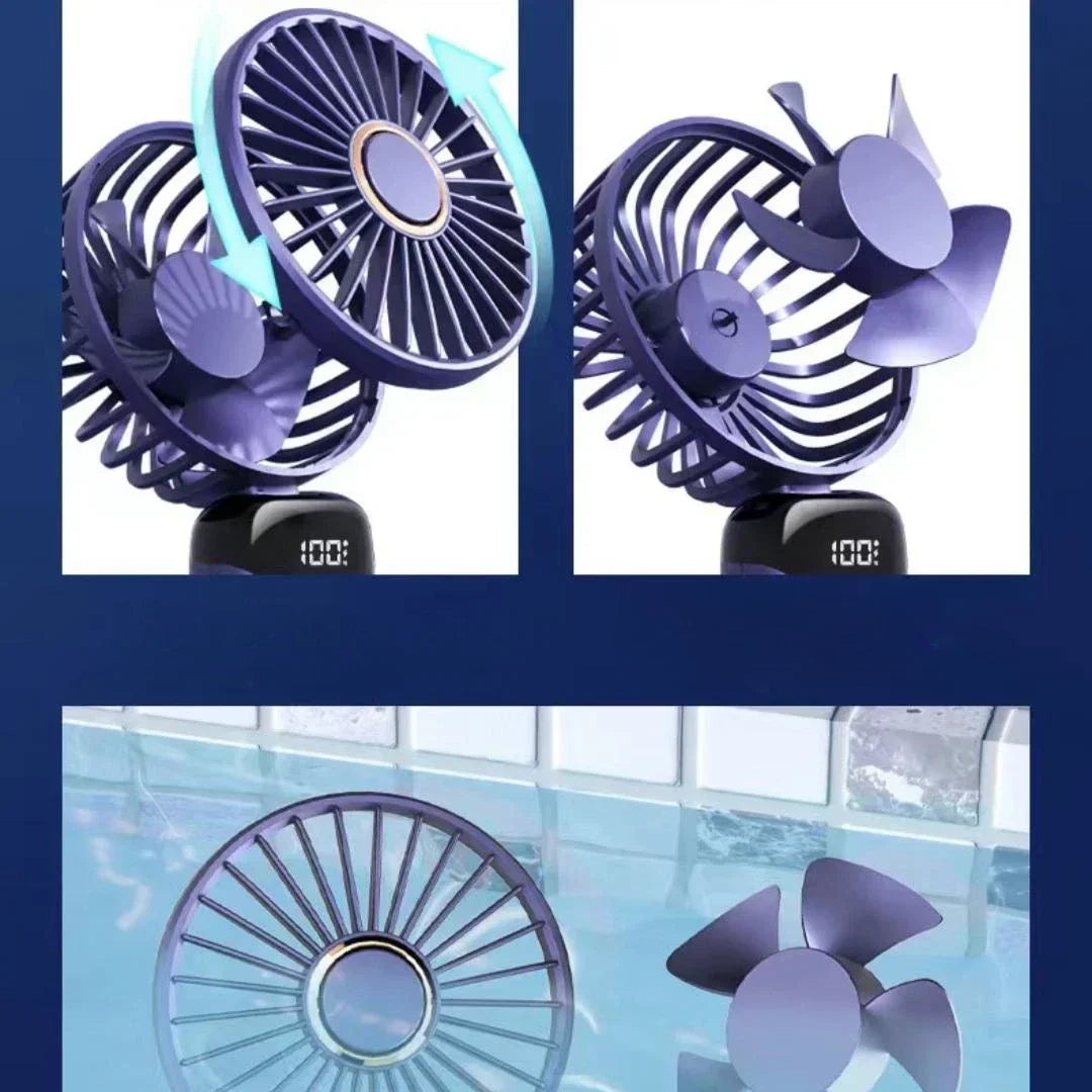Portable Rechargeable Handheld Fan with LED Display, 5-Speed Mini Clip Fan with 90° Adjustable Head & Aromatherapy Function – USB Personal Cooling Fan for Office, Travel & Outdoor Use