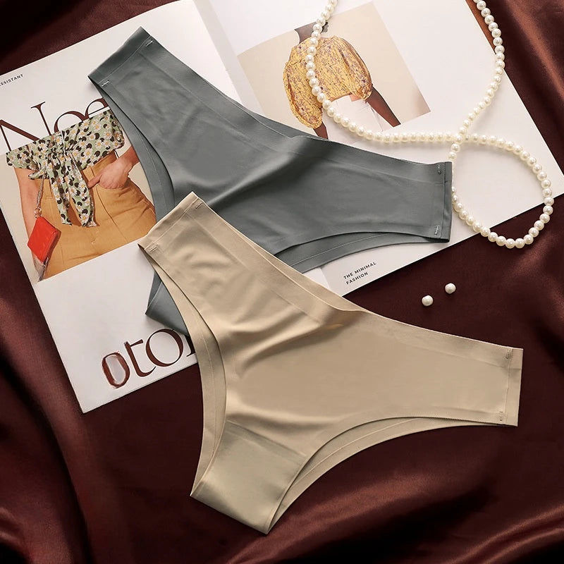 4PCS Seamless Women’s G-String Panties Set – Ultra-Thin Ice Silk Low Waist Invisible Briefs, Soft Breathable Cotton Crotch Underwear