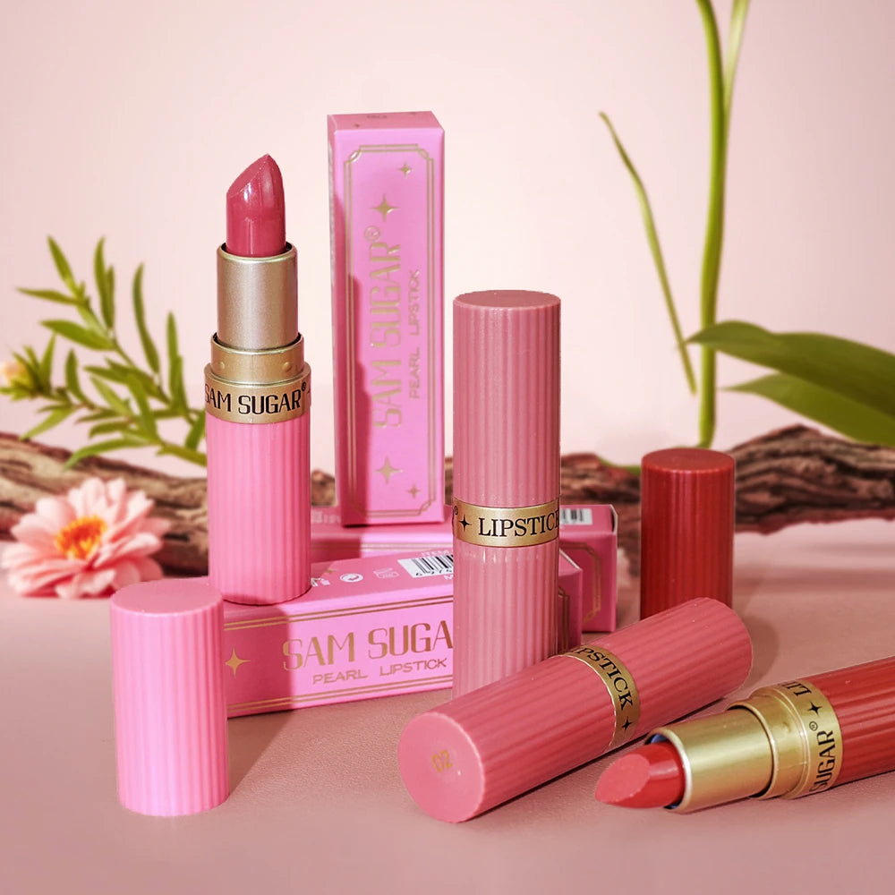 Pearlescent Pink Glitter Velvet Lipstick – Waterproof Long Lasting Matte Metallic Shimmer Diamond Lipstick for Women
