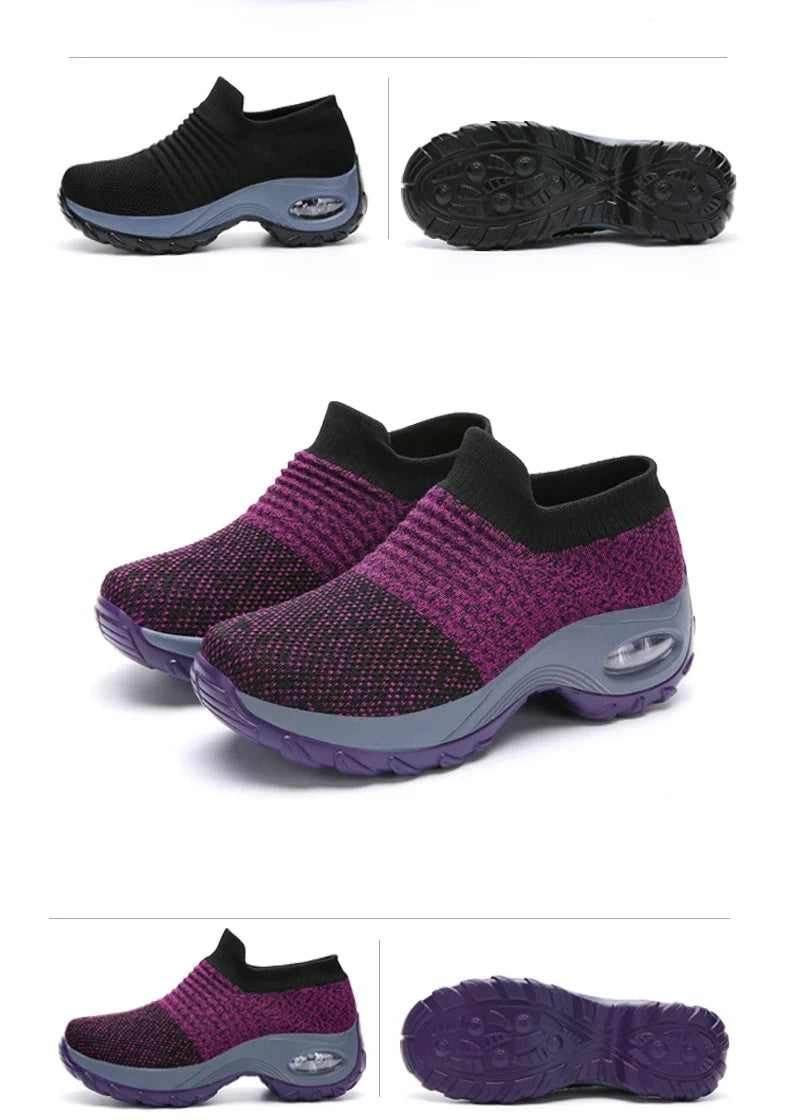 Women’s Breathable Mesh Slip-On Sneakers – Lightweight Casual Running Shoes with Cushioned Rubber Sole (Spring/Autumn)