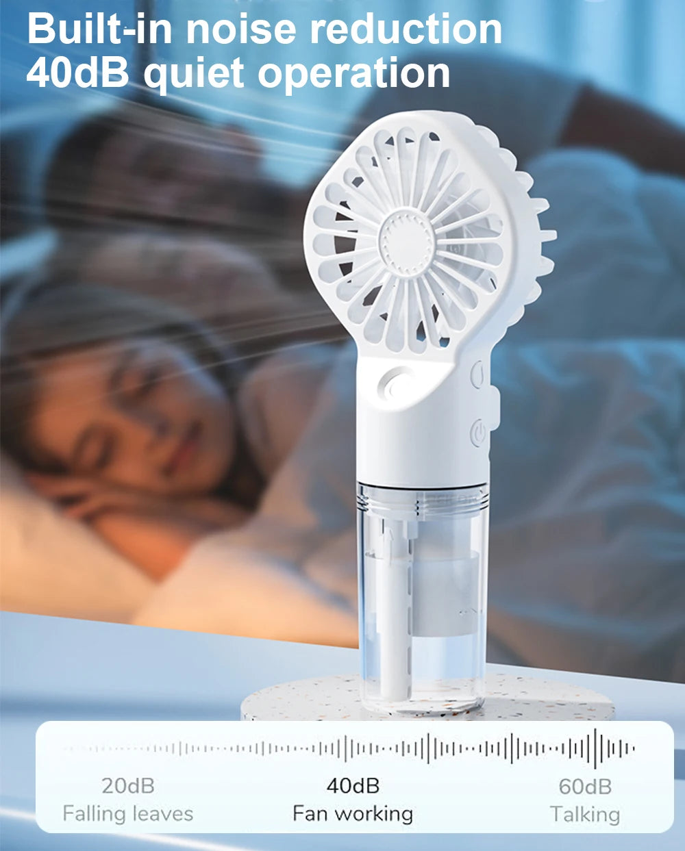 Portable Mini Handheld Mist Fan – USB Rechargeable 4-Speed Cooling & Humidifier Fan for Travel, Office & Outdoor Use