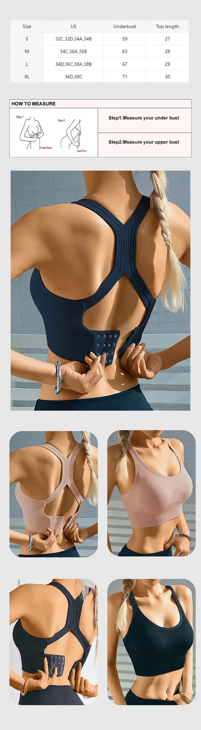 Women’s Seamless Sports Yoga Tank Bra – Push Up Padded Wire-Free Breathable Full Cup Comfort Bra
