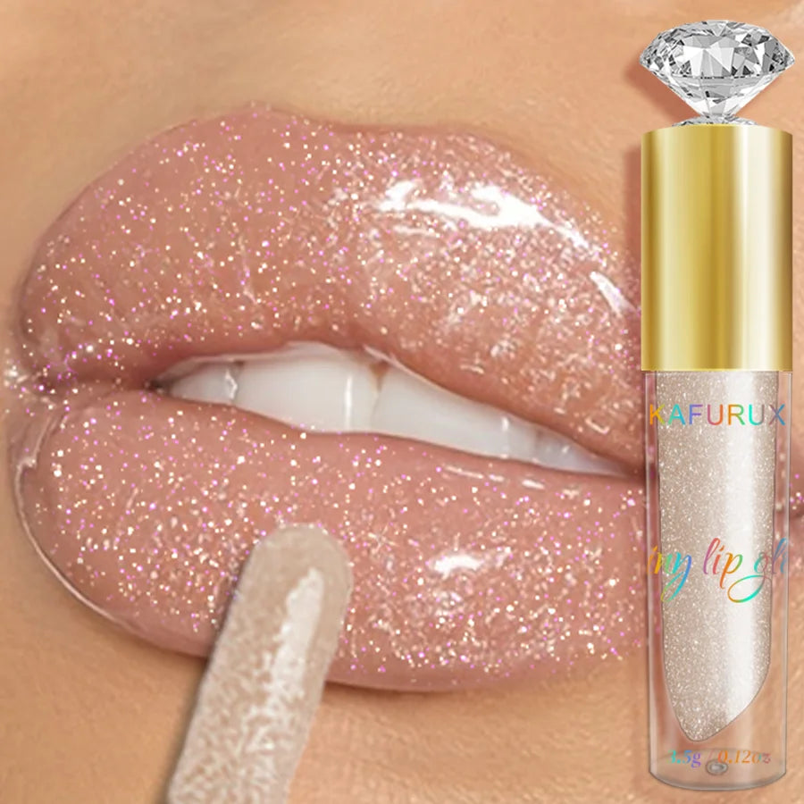 9-Color Diamond Shimmer Glitter Lip Gloss – Moisturizing Long-Lasting Sparkling Liquid Lipstick with Pearl Finish (3.5g)