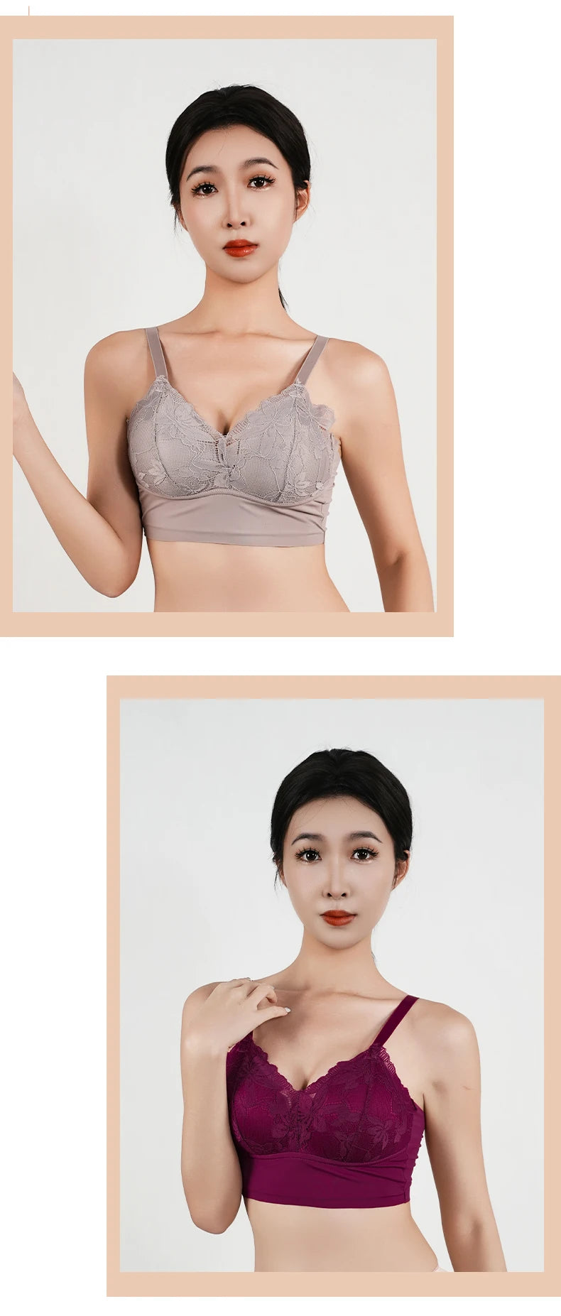 Plus Size Wireless Lace Push-Up Full Cup Bra – Seamless Thin Padded Adjustable Everyday Bra for Women (B–C Cups)