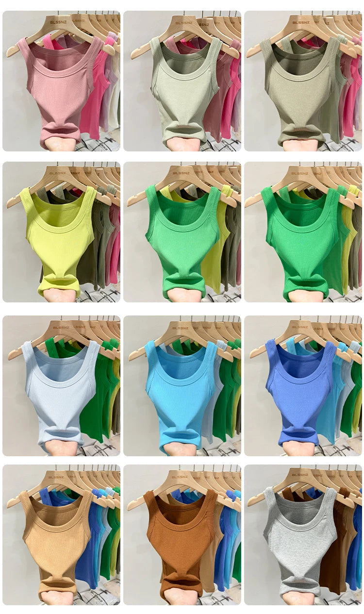 Women Solid Ribbed Tank Top Camisole – Elastic Cotton O-Neck Summer Basic Crop Top 2026