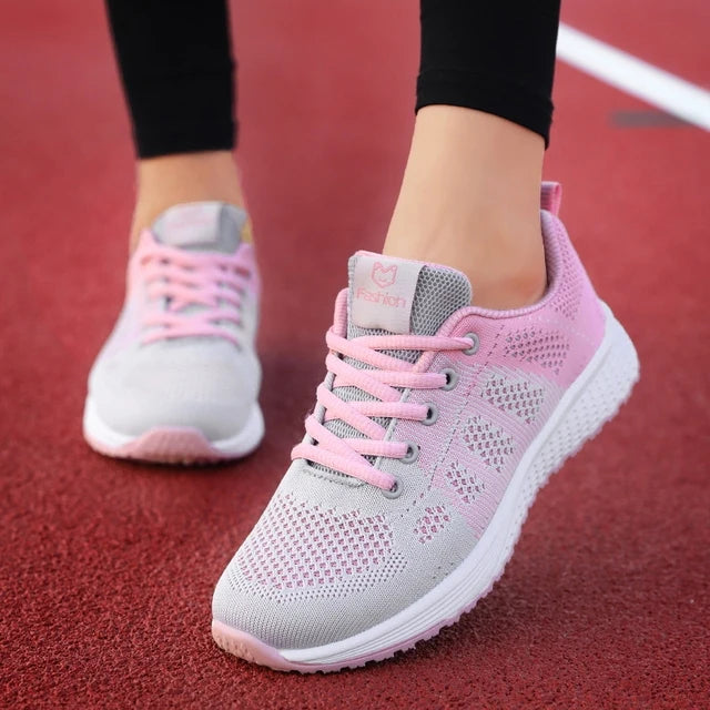 Women Casual Mesh Walking Sneakers – Breathable Lace-Up Flat Shoes for Women