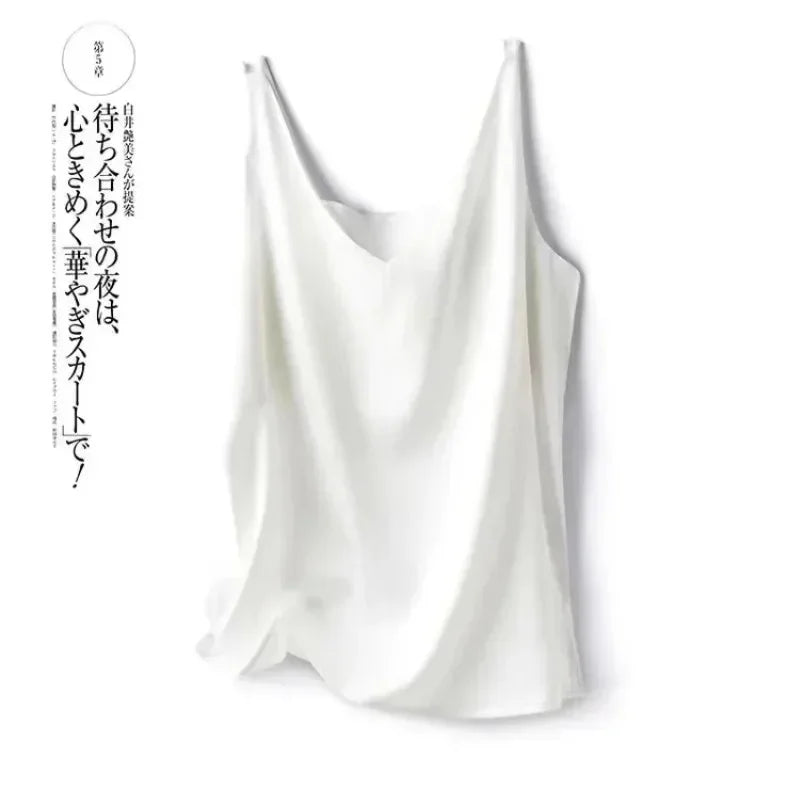 Women’s V-Neck Silk Satin Sleeveless Blouse – Elegant Office Tank Top, Lightweight Summer Camisole
