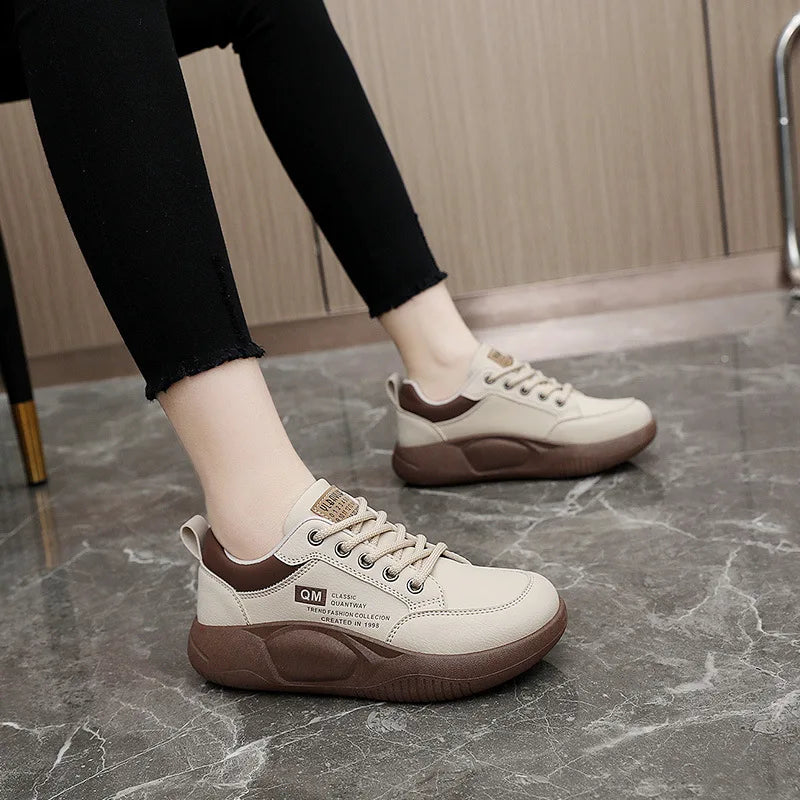 New Women’s Thick Sole Elevated Sneakers – Spring Casual PU Sports & Street Board Shoes