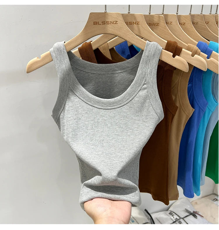 Women Solid Ribbed Tank Top Camisole – Elastic Cotton O-Neck Summer Basic Crop Top 2026