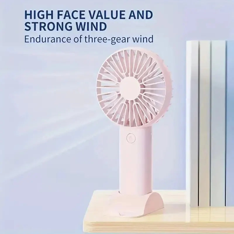 Mini USB Rechargeable Handheld Fan with Phone Holder – 3-in-1 Portable Desktop Cooling Fan, 3-Speed Quiet Mini Fan