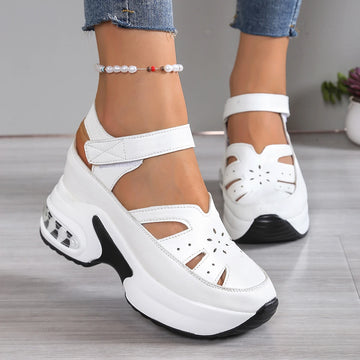 Women Closed Toe Summer Sandals – Plus Size Casual Slip-On Hollow Out PU Platform Comfort Shoes